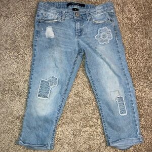 Jordache Blue Distressed Denim Jeans with Patches